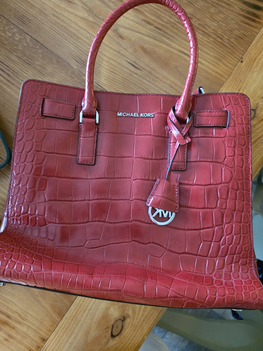 Michael Kors Red Croc-Embossed Leather Crossbody Satchel